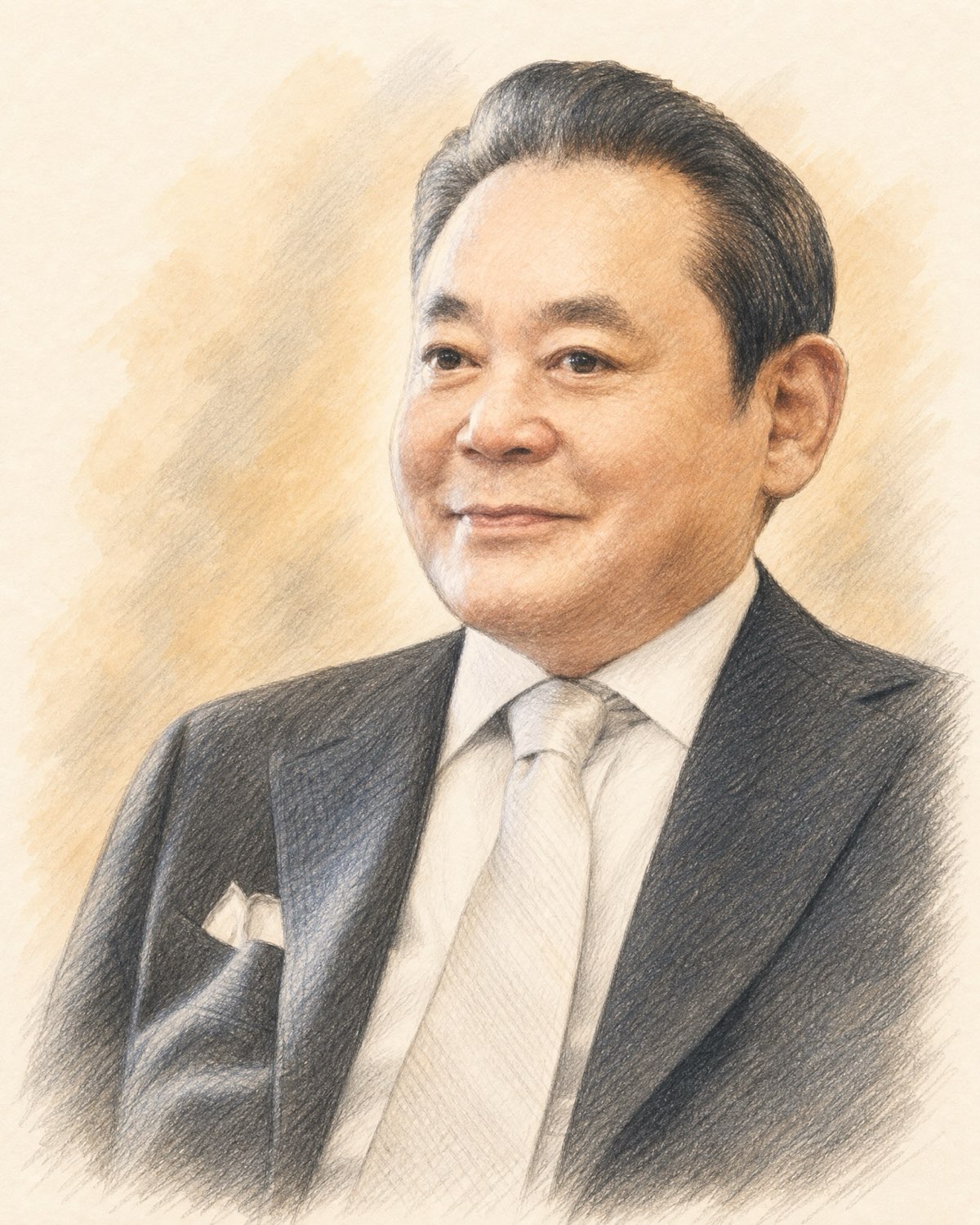 李健熙肖像，彩鉛插畫風